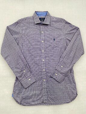 Polo Ralph Lauren Shirt Purple White Gingham Check Stretch Long Sleeve Men's M